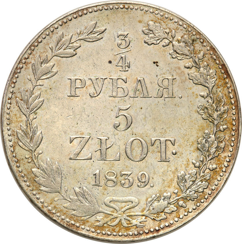 Polska XIX w./Rosja. 3/4 Rubla = 5 złotych 1839 MW, Warszawa